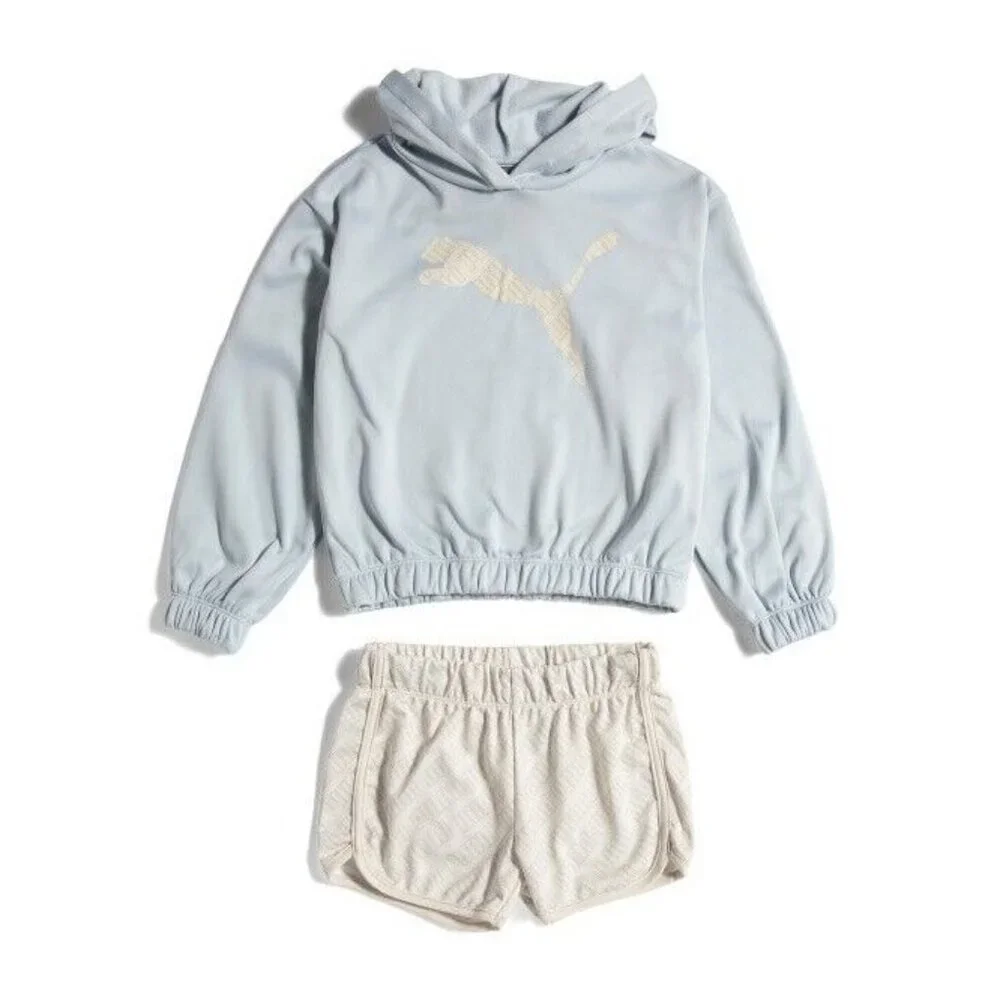 Puma 2 Piece Poly Fleece Hoddie Tricot Short Set Toddlers Size 12 Months New